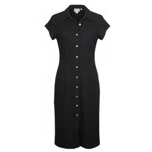 100% Linen Full Length Classic Shift Style Black Button-Down Dress Size Small